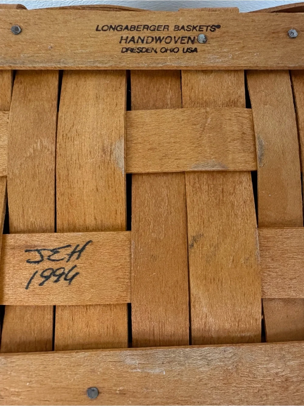 Vintage 1994 Longaberger Basket Wood Lid Divided Insert Handwoven Ohio USA
